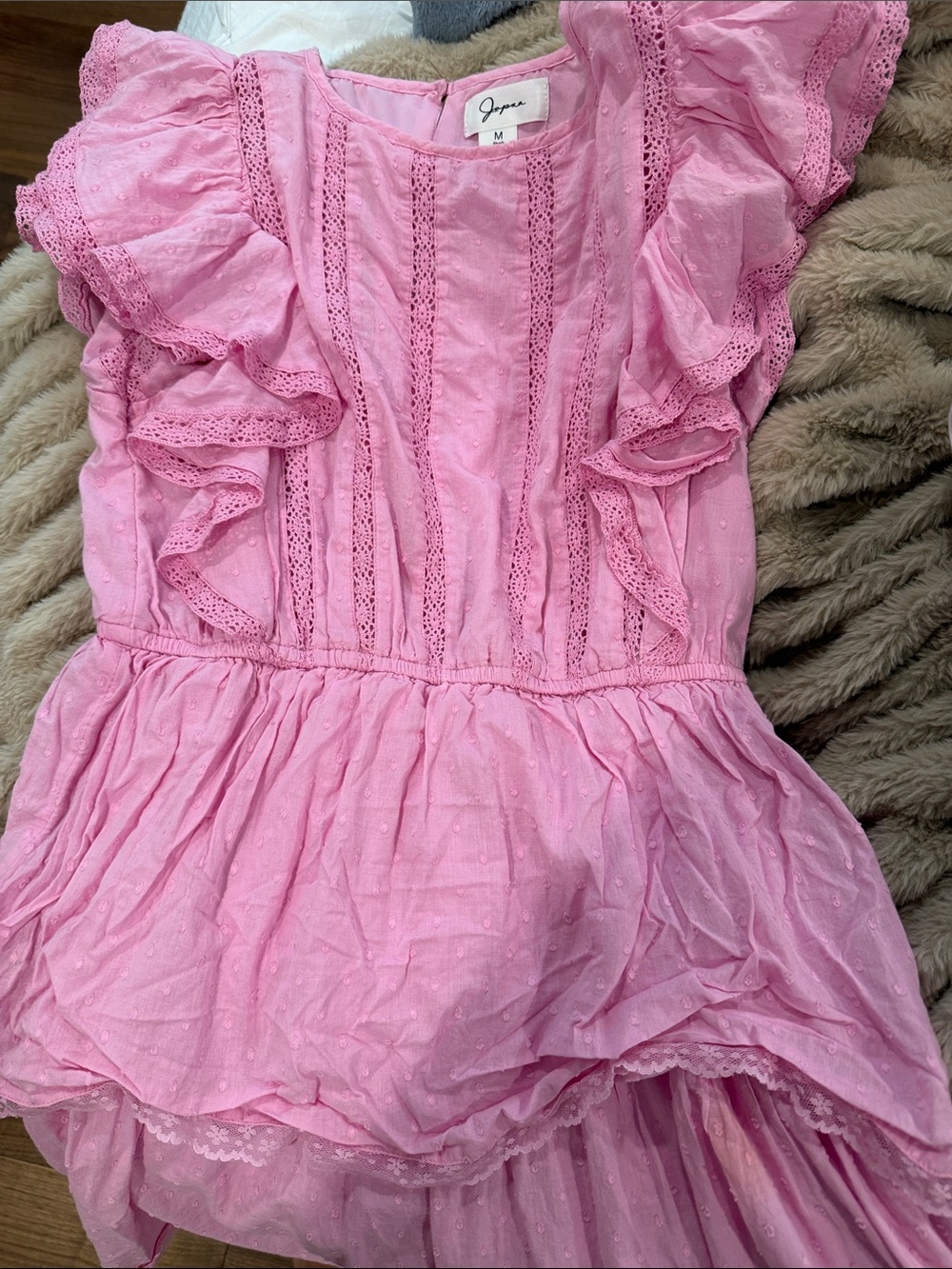 J. Crew Pink Ruffle Eyelet Midi Dress